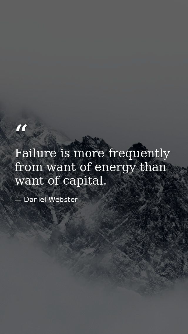 Failure is more frequently from want of energy than want of capital. — Daniel Webster