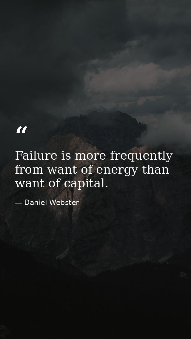Failure is more frequently from want of energy than want of capital. — Daniel Webster