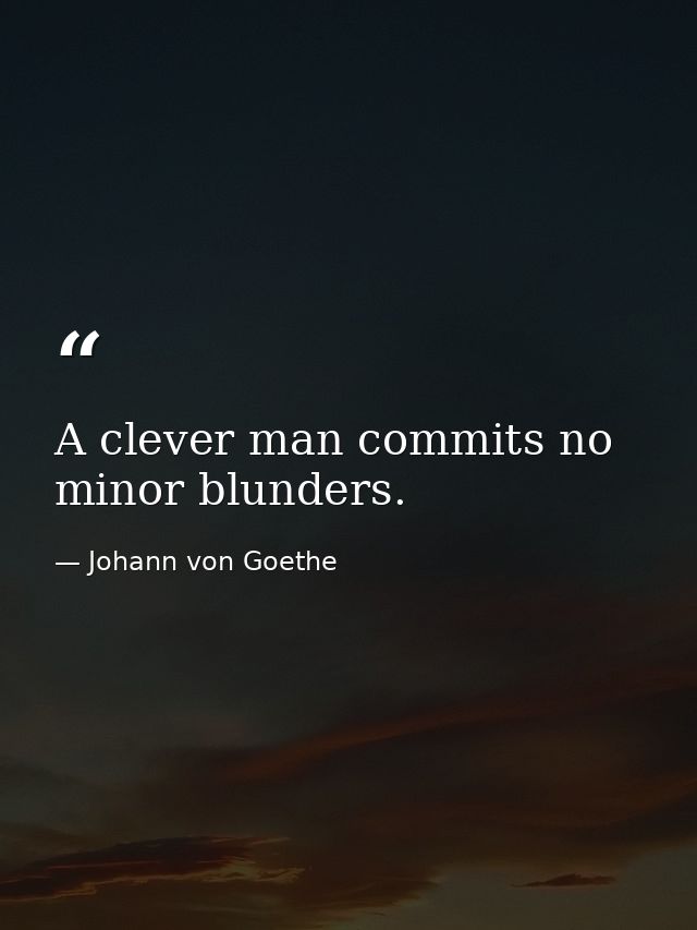 A clever man commits no minor blunders. — Johann von Goethe