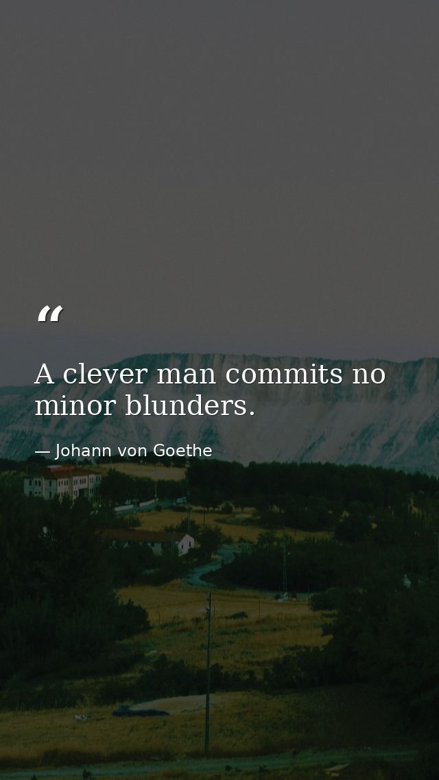 A clever man commits no minor blunders. — Johann von Goethe