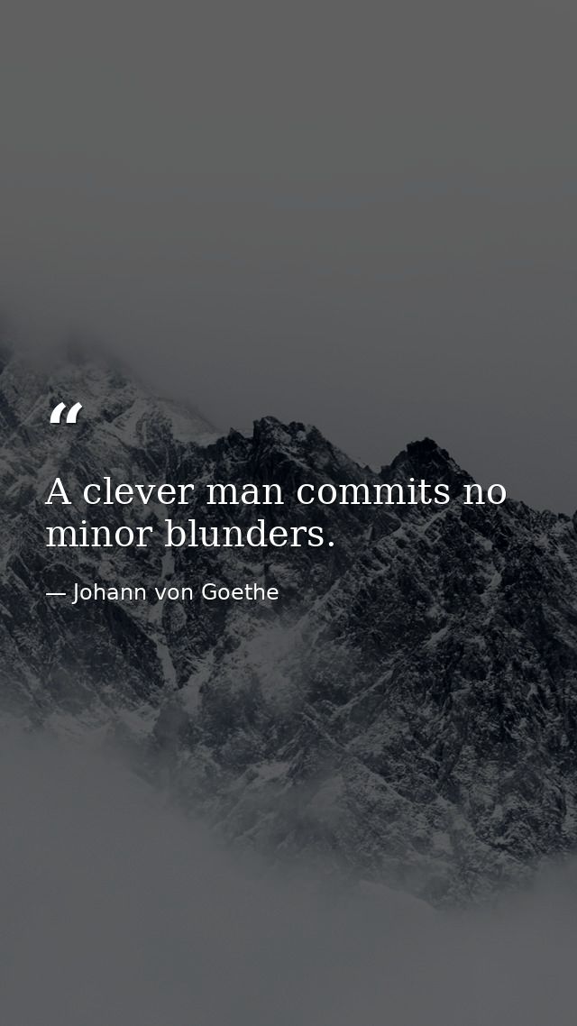 A clever man commits no minor blunders. — Johann von Goethe