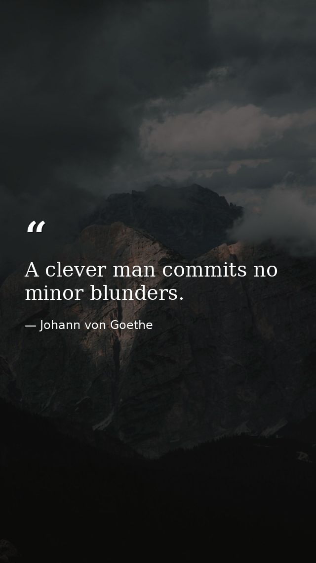 A clever man commits no minor blunders. — Johann von Goethe
