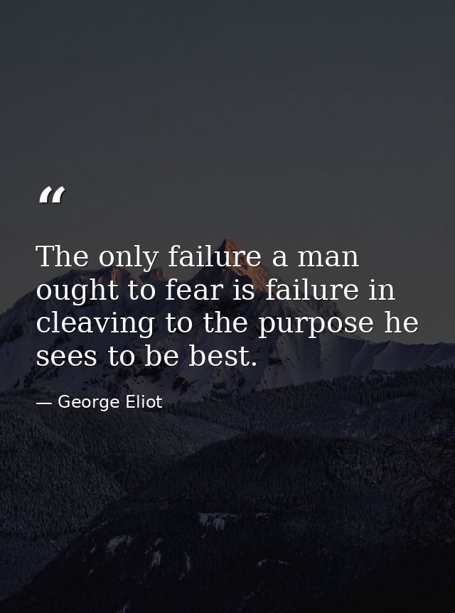 The only failure a man ought to fear is failure in cleaving to the purpose he sees to be best. — George Eliot