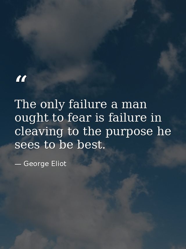 The only failure a man ought to fear is failure in cleaving to the purpose he sees to be best. — George Eliot