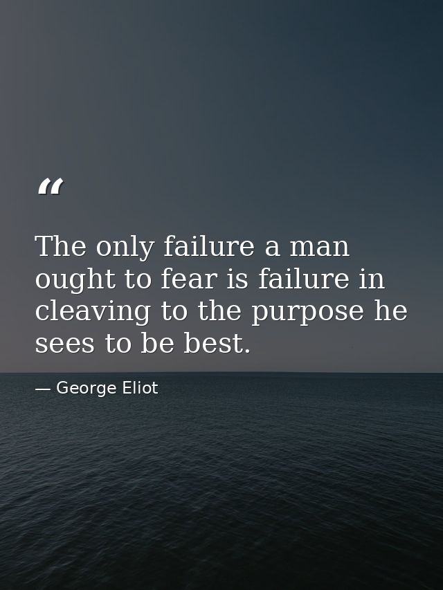 The only failure a man ought to fear is failure in cleaving to the purpose he sees to be best. — George Eliot