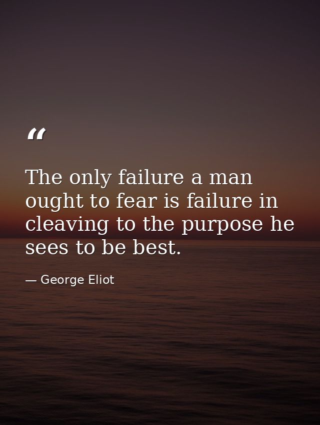 The only failure a man ought to fear is failure in cleaving to the purpose he sees to be best. — George Eliot