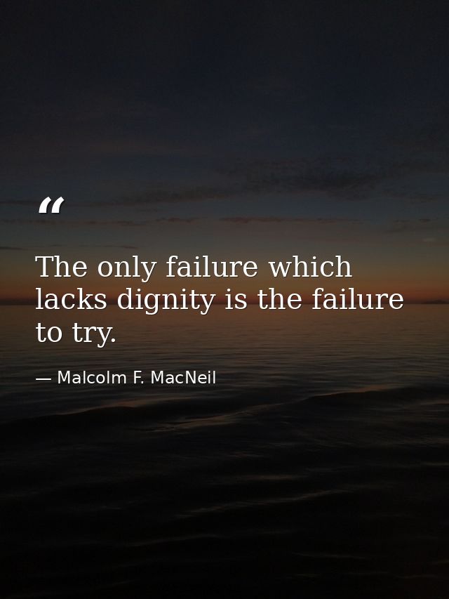 The only failure which lacks dignity is the failure to try. — Malcolm F. MacNeil