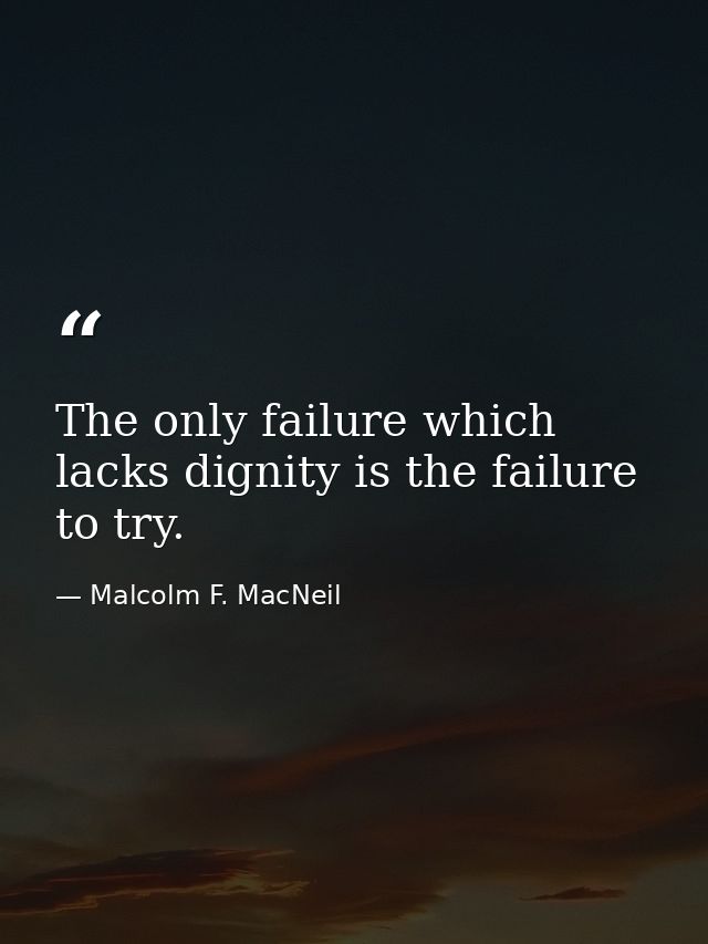 The only failure which lacks dignity is the failure to try. — Malcolm F. MacNeil