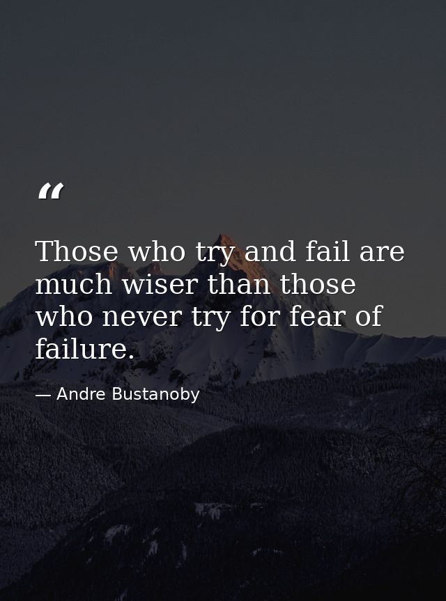 Those who try and fail are much wiser than those who never try for fear of failure. — Andre Bustanoby