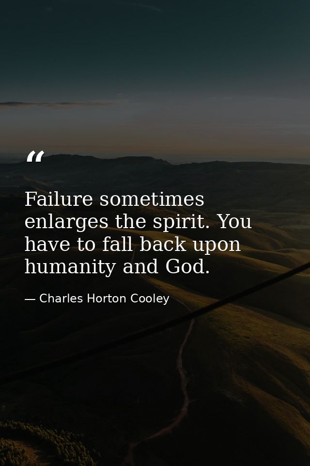 Failure sometimes enlarges the spirit. You have to fall back upon humanity and God. — Charles Horton Cooley