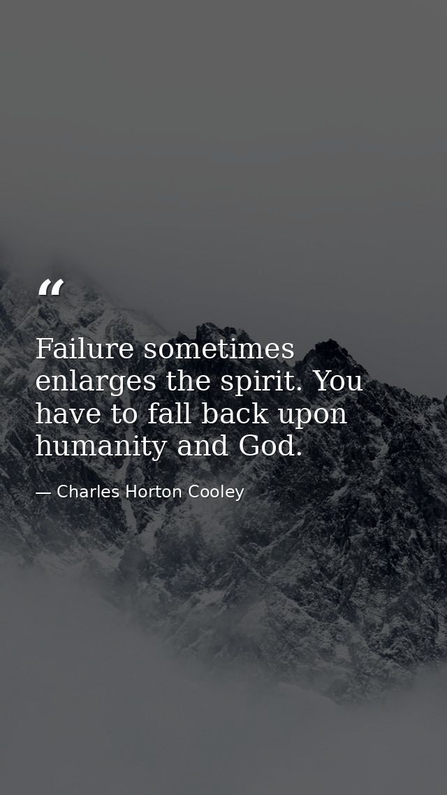 Failure sometimes enlarges the spirit. You have to fall back upon humanity and God. — Charles Horton Cooley