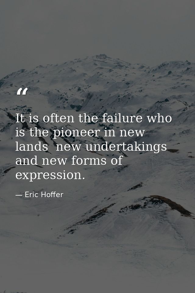 It is often the failure who is the pioneer in new lands  new undertakings  and new forms of expression. — Eric Hoffer