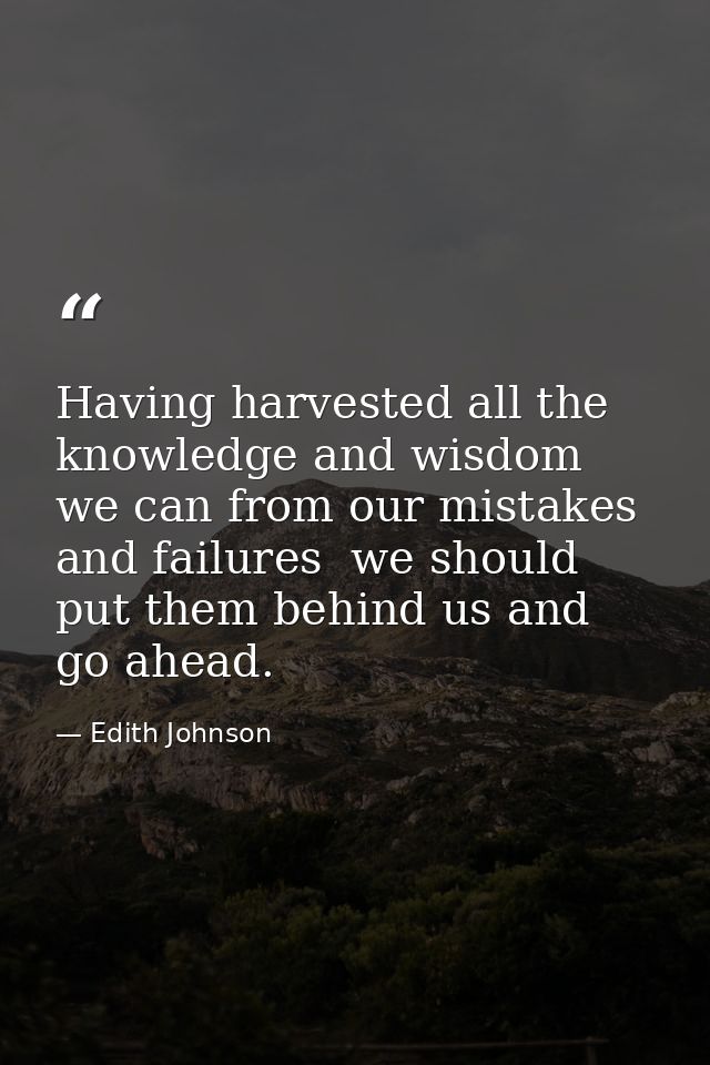 Having harvested all the knowledge and wisdom we can from our mistakes and failures  we should put them behind us and go — Edith Johnson