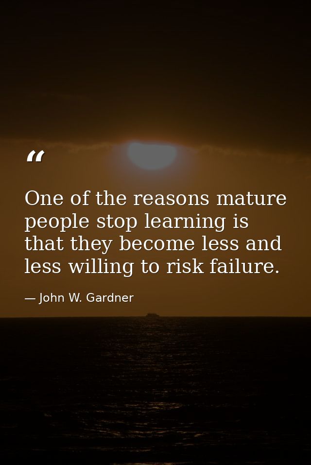 One of the reasons mature people stop learning is that they become less and less willing to risk failure. — John W. Gardner