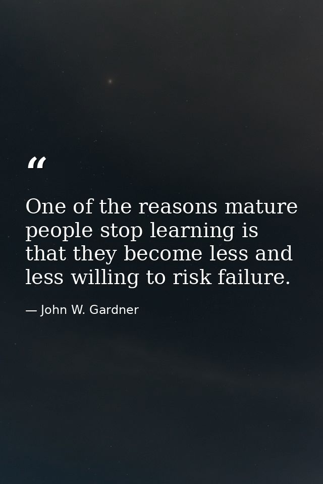 One of the reasons mature people stop learning is that they become less and less willing to risk failure. — John W. Gardner