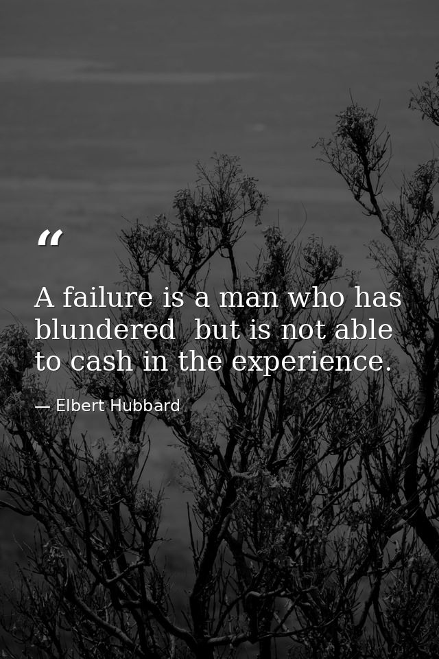 A failure is a man who has blundered  but is not able to cash in the experience. — Elbert Hubbard
