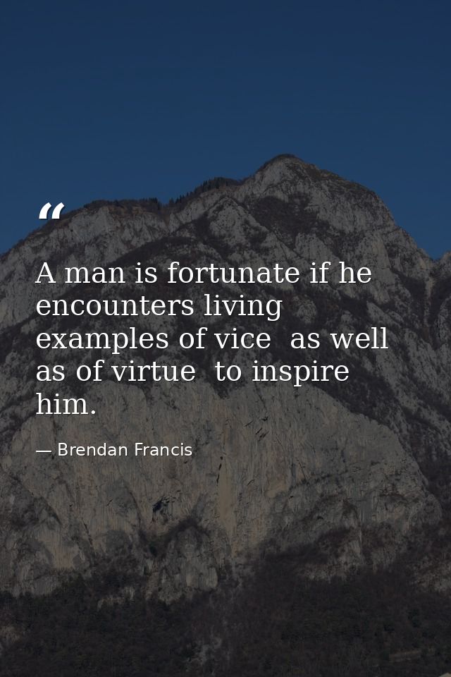 A man is fortunate if he encounters living examples of vice  as well as of virtue  to inspire him. — Brendan Francis