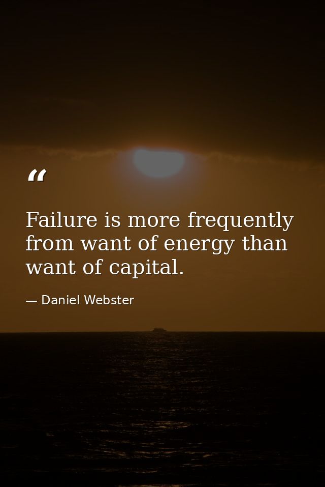 Failure is more frequently from want of energy than want of capital. — Daniel Webster