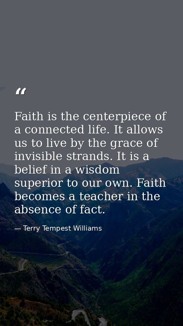 Faith is the centerpiece of a connected life. It allows us to live by the grace of invisible strands. It is a belief in  — Terry Tempest Williams