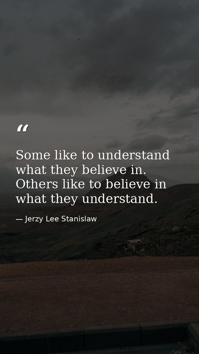 Some like to understand what they believe in. Others like to believe in what they understand. — Jerzy Lee Stanislaw