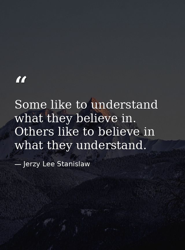 Some like to understand what they believe in. Others like to believe in what they understand. — Jerzy Lee Stanislaw