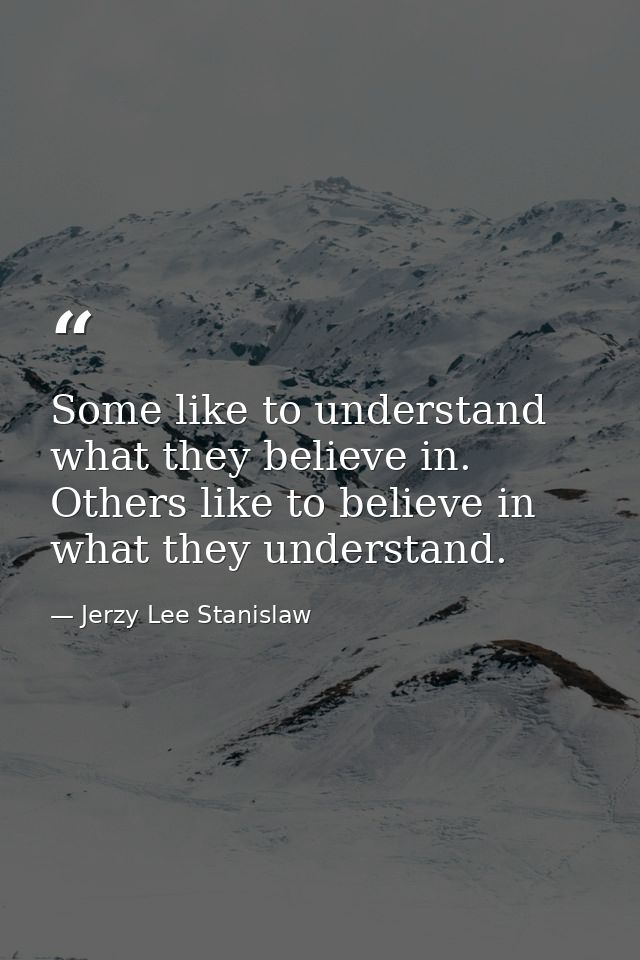Some like to understand what they believe in. Others like to believe in what they understand. — Jerzy Lee Stanislaw
