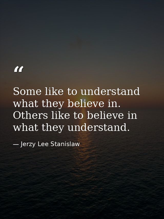 Some like to understand what they believe in. Others like to believe in what they understand. — Jerzy Lee Stanislaw