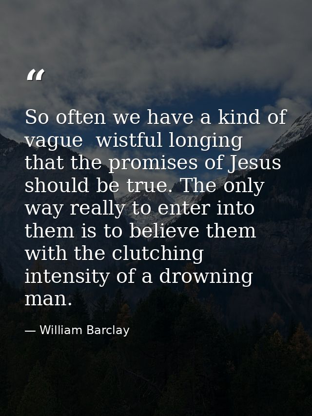 So often we have a kind of vague  wistful longing that the promises of Jesus should be true. The only way really to ente — William Barclay