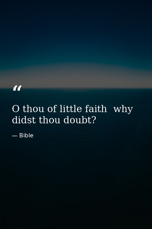 O thou of little faith  why didst thou doubt? — Bible