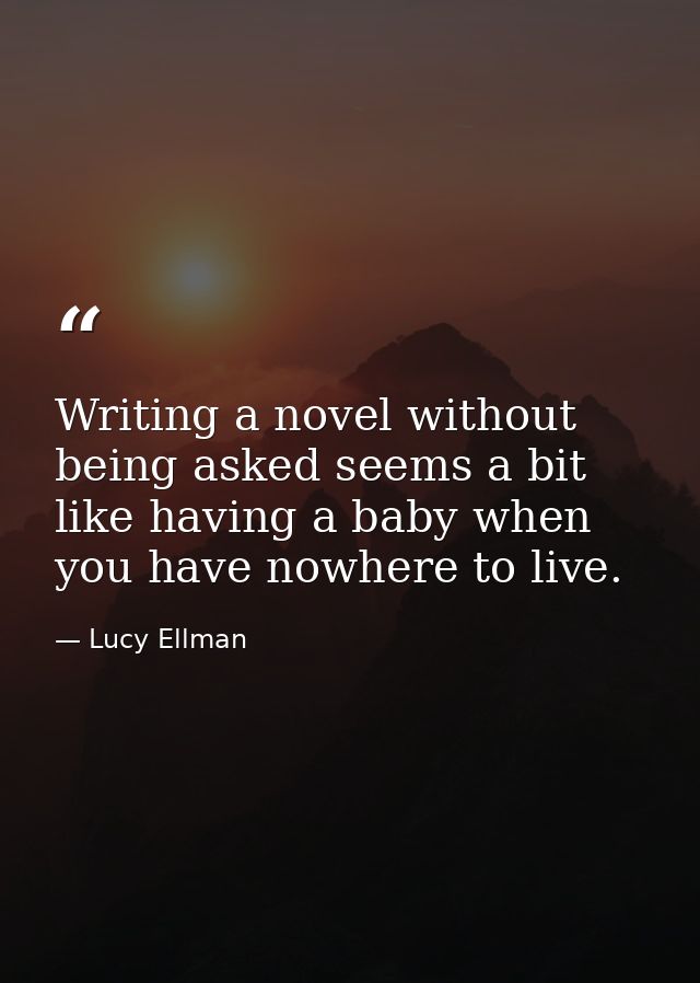 Writing a novel without being asked seems a bit like having a baby when you have nowhere to live. — Lucy Ellman