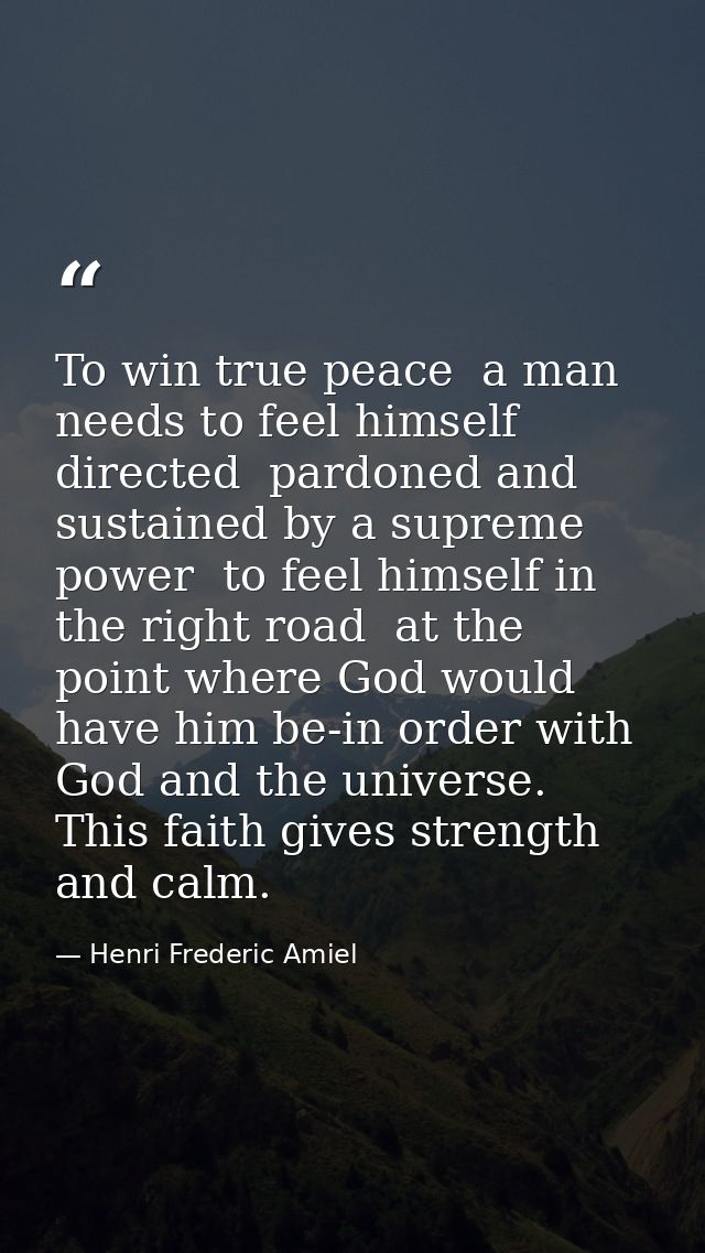 To win true peace  a man needs to feel himself directed  pardoned and sustained by a supreme power  to feel himself in t — Henri Frederic Amiel
