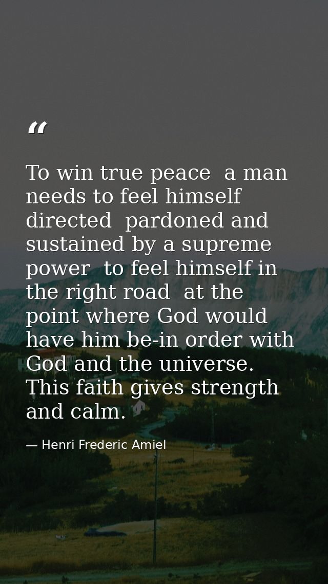 To win true peace  a man needs to feel himself directed  pardoned and sustained by a supreme power  to feel himself in t — Henri Frederic Amiel
