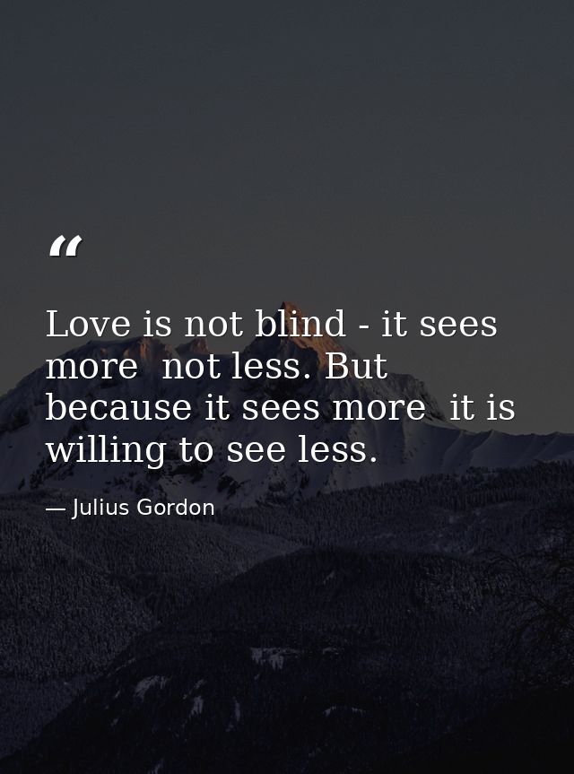 Love is not blind - it sees more  not less. But because it sees more  it is willing to see less. — Julius Gordon