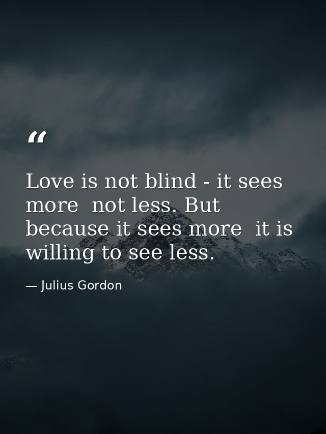 Love is not blind - it sees more  not less. But because it sees more  it is willing to see less. — Julius Gordon