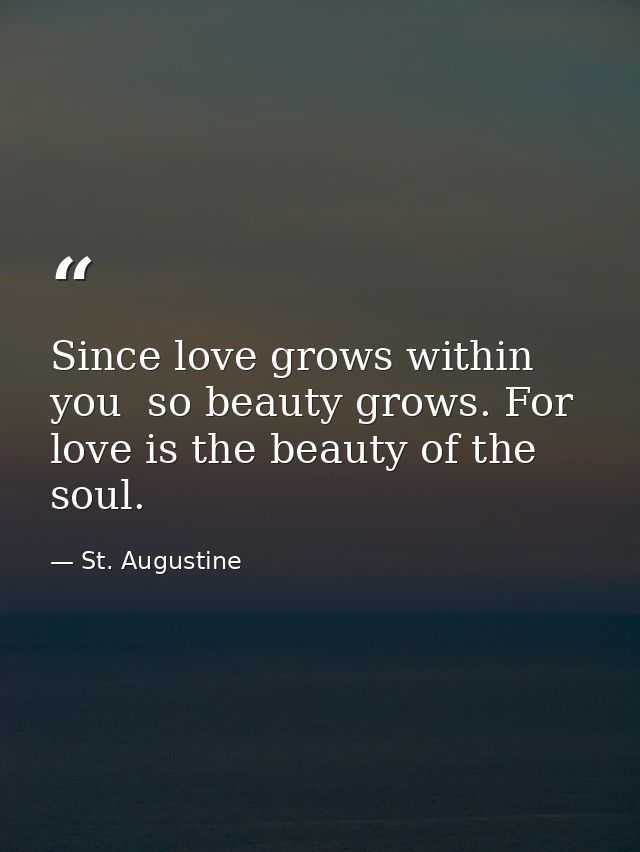 Since love grows within you  so beauty grows. For love is the beauty of the soul. — St. Augustine