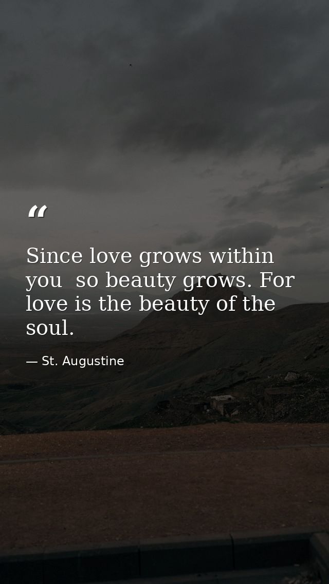 Since love grows within you  so beauty grows. For love is the beauty of the soul. — St. Augustine