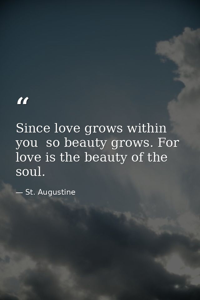 Since love grows within you  so beauty grows. For love is the beauty of the soul. — St. Augustine