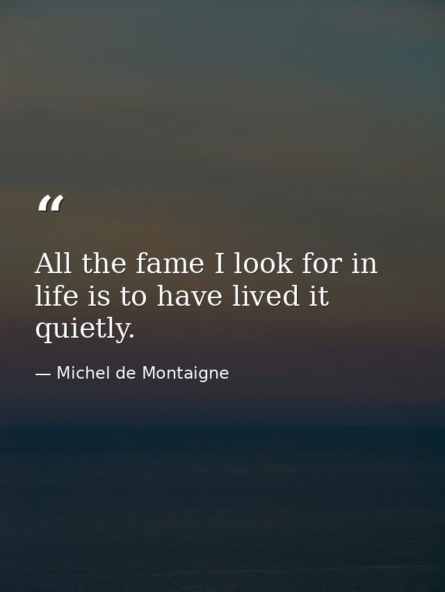 All the fame I look for in life is to have lived it quietly. — Michel de Montaigne