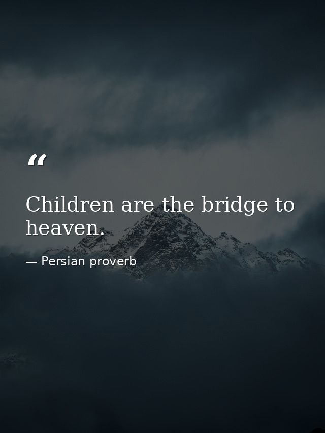 Children are the bridge to heaven. — Persian proverb