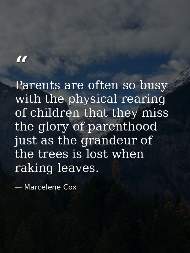 Parents are often so busy with the physical rearing of children that they miss the glory of parenthood  just as the gran — Marcelene Cox