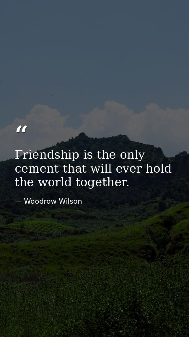 Friendship is the only cement that will ever hold the world together. — Woodrow Wilson