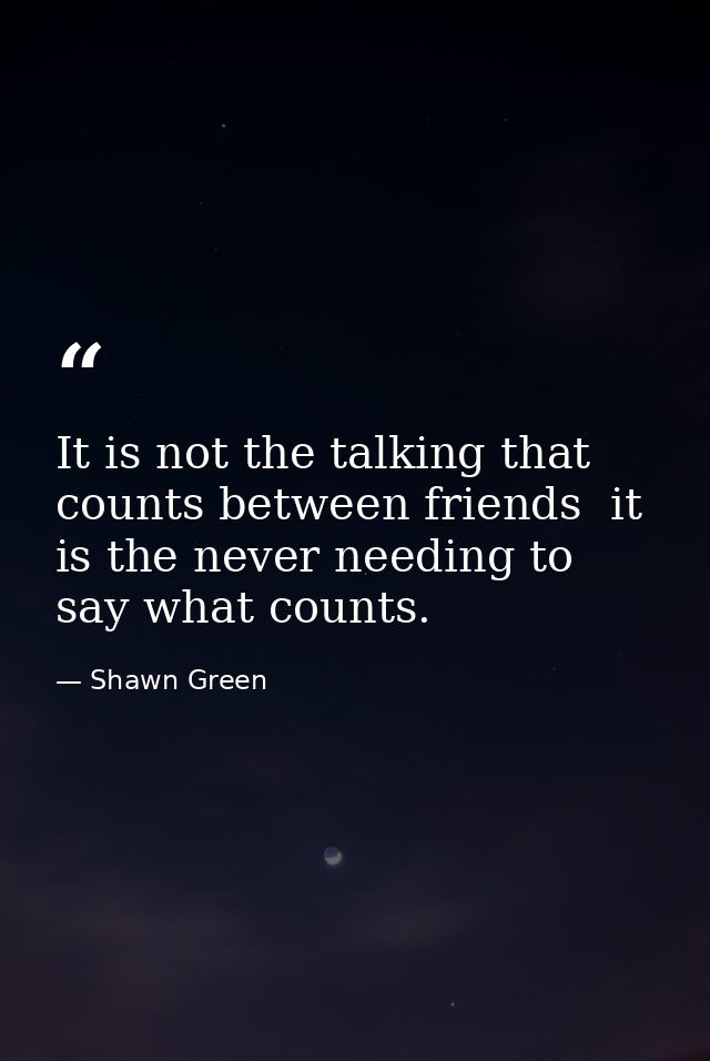 It is not the talking that counts between friends  it is the never needing to say what counts. — Shawn Green
