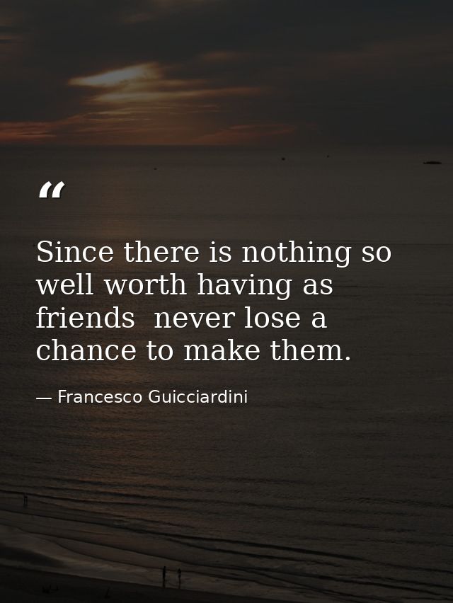 Since there is nothing so well worth having as friends  never lose a chance to make them. — Francesco Guicciardini