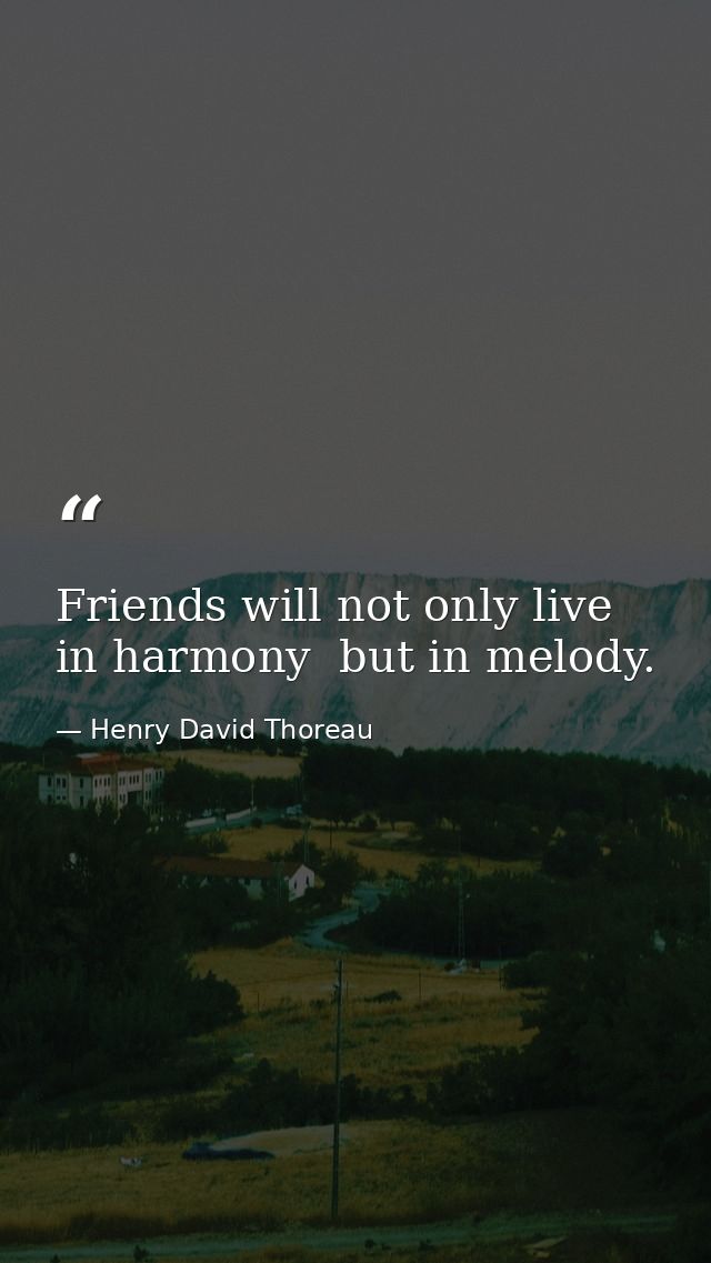 Friends will not only live in harmony  but in melody. — Henry David Thoreau