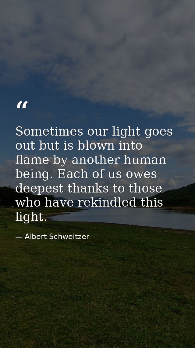 Sometimes our light goes out but is blown into flame by another human being. Each of us owes deepest thanks to those who — Albert Schweitzer