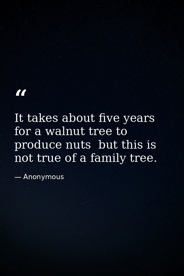 It takes about five years for a walnut tree to produce nuts  but this is not true of a family tree. — Anonymous