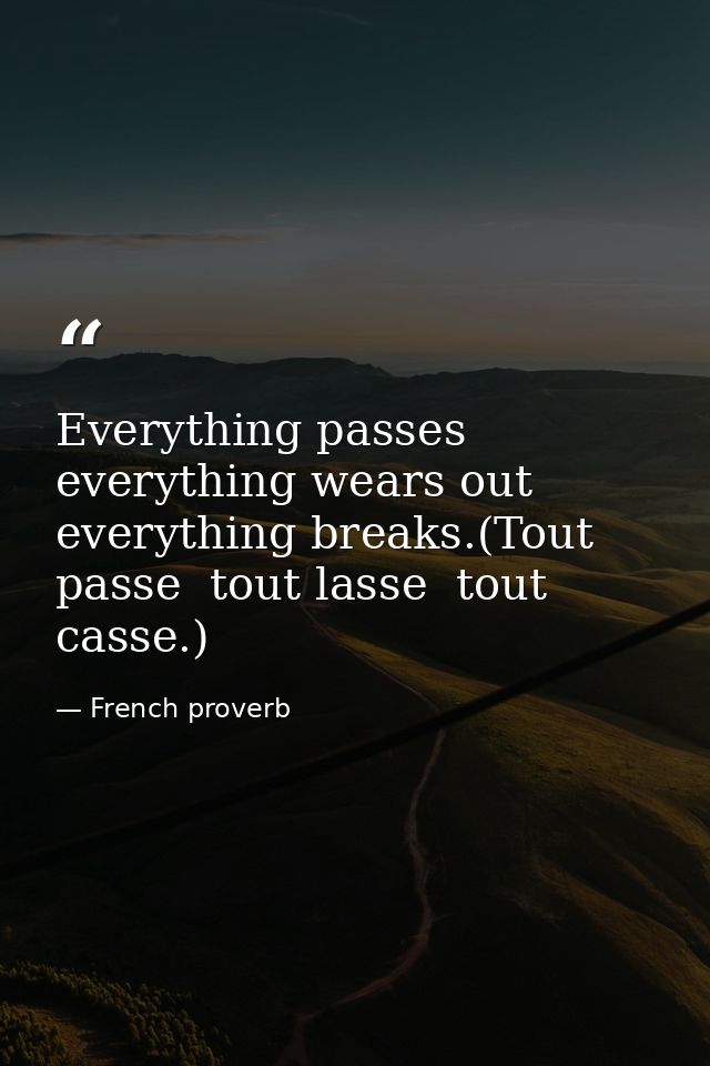 Everything passes  everything wears out  everything breaks.(Tout passe  tout lasse  tout casse.) — French proverb