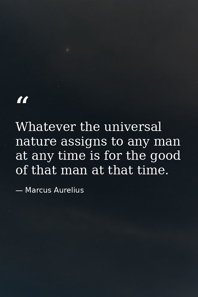 Whatever the universal nature assigns to any man at any time is for the good of that man at that time. — Marcus Aurelius