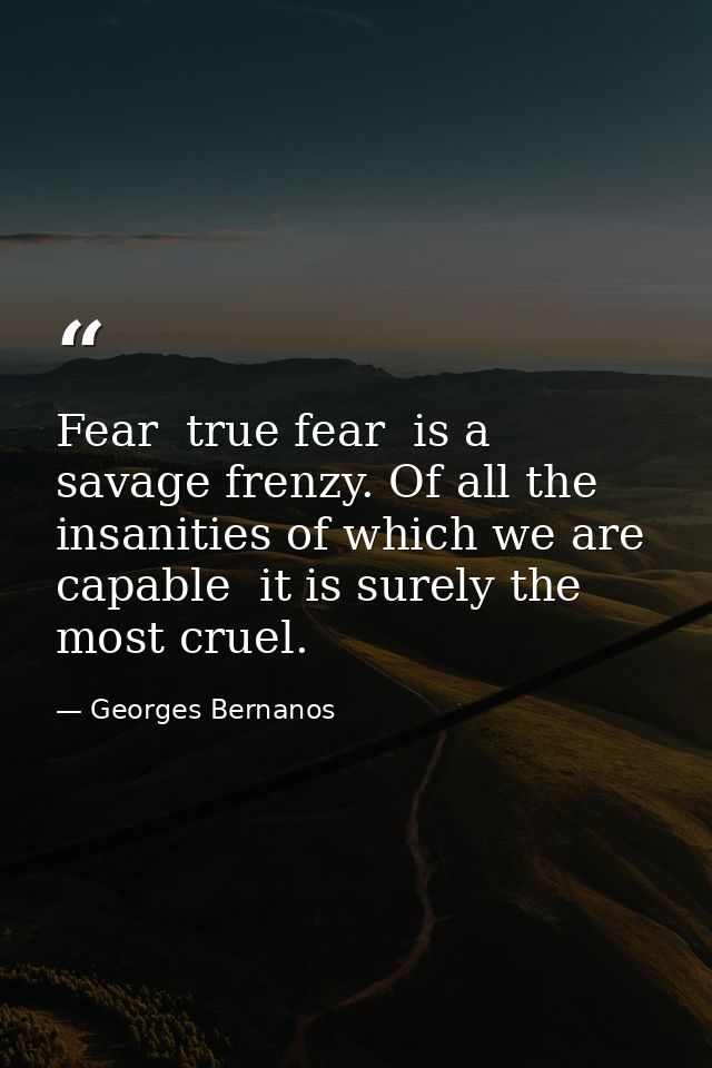 Fear  true fear  is a savage frenzy. Of all the insanities of which we are capable  it is surely the most cruel. — Georges Bernanos