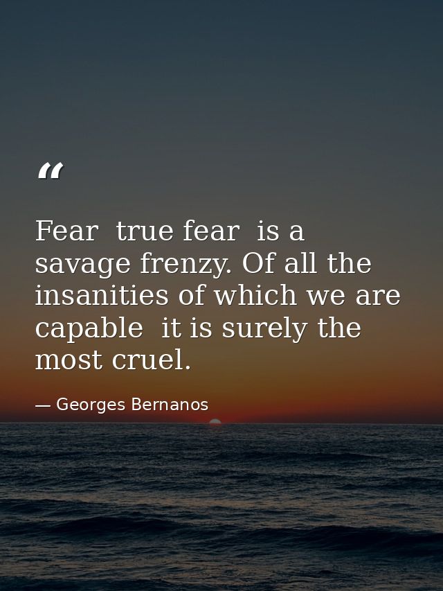 Fear  true fear  is a savage frenzy. Of all the insanities of which we are capable  it is surely the most cruel. — Georges Bernanos